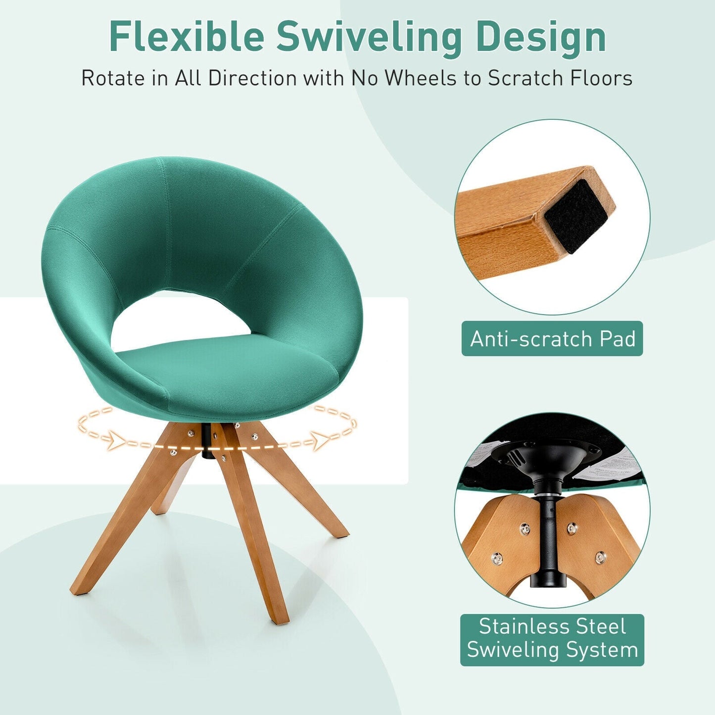 Swivel Accent Chair with Oversized Upholstered Seat for Home Office