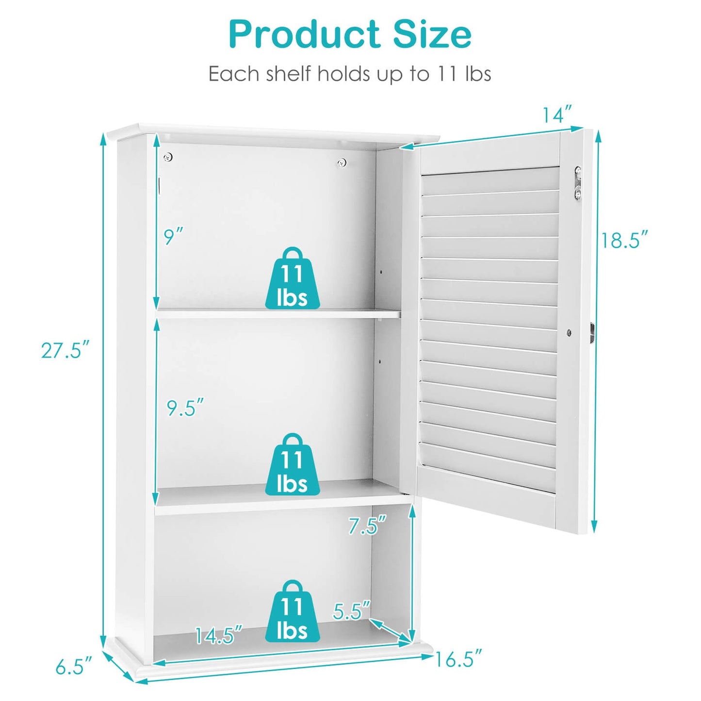 27.5 Inch H Wall Hanging Bathroom Storage Cabinet