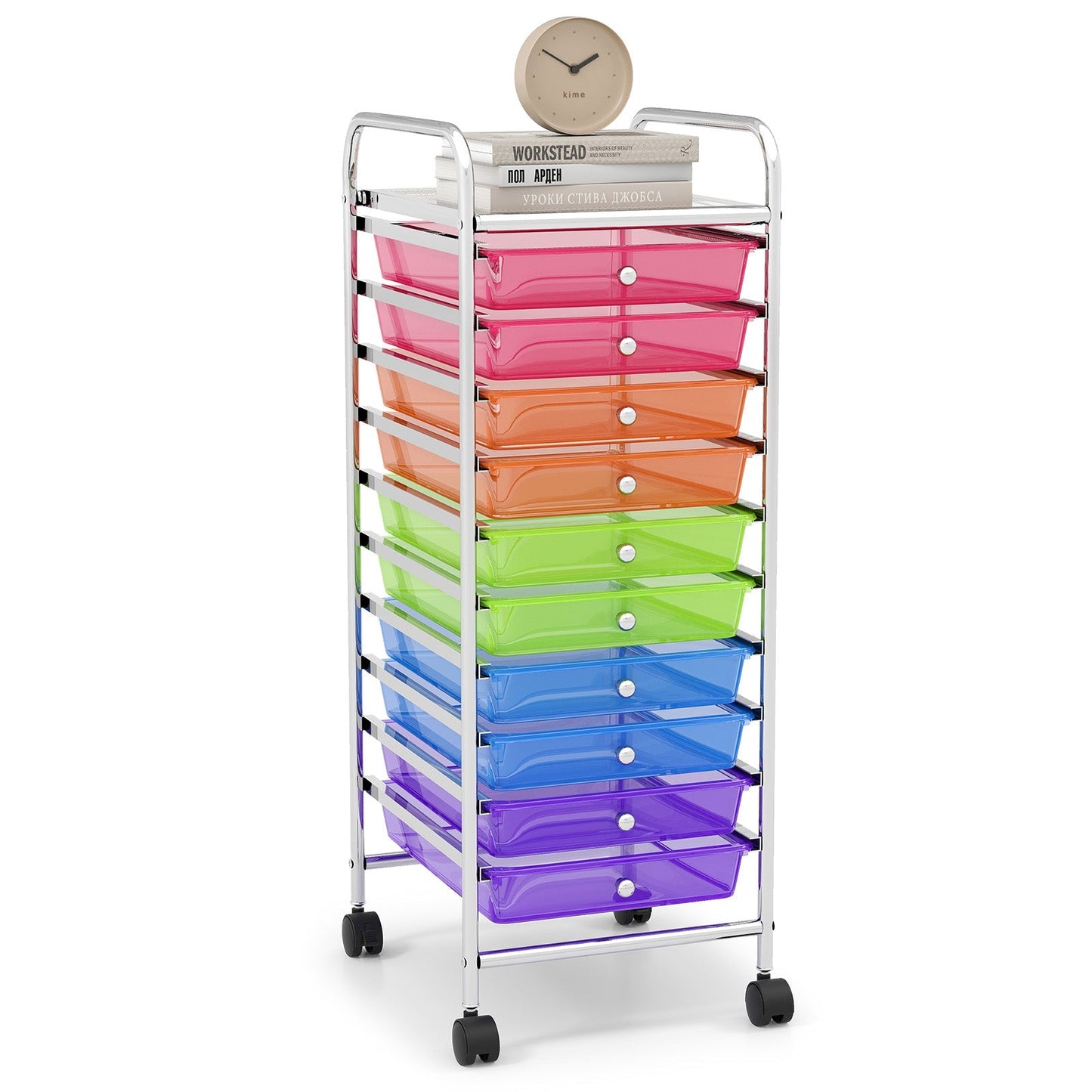 10 Drawer Rolling Storage Cart Organizer with 4 Universal Casters