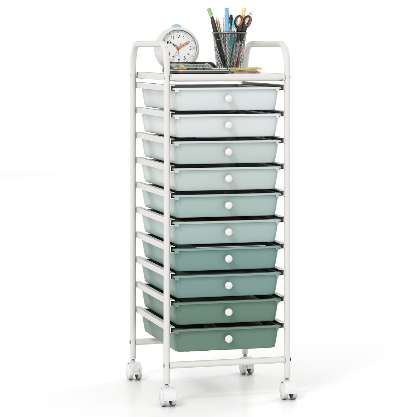 10 Drawer Rolling Storage Cart Organizer with 4 Universal Casters