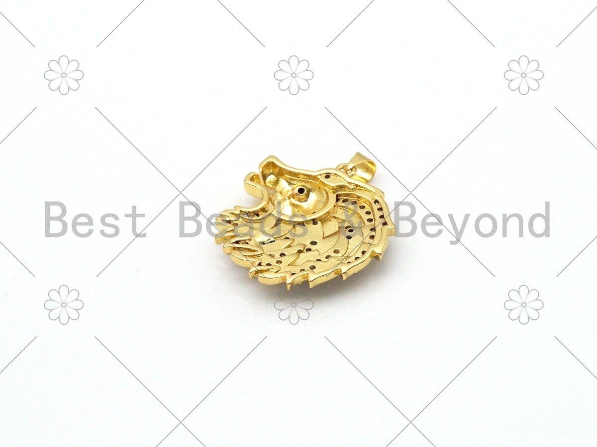 CZ Micro Pave with Black Enamel Lion Head Shape Pendant,18K Gold Filled Lion Head Charm, Necklace Bracelet Charm Pendant,26x27mm,Sku#LK406