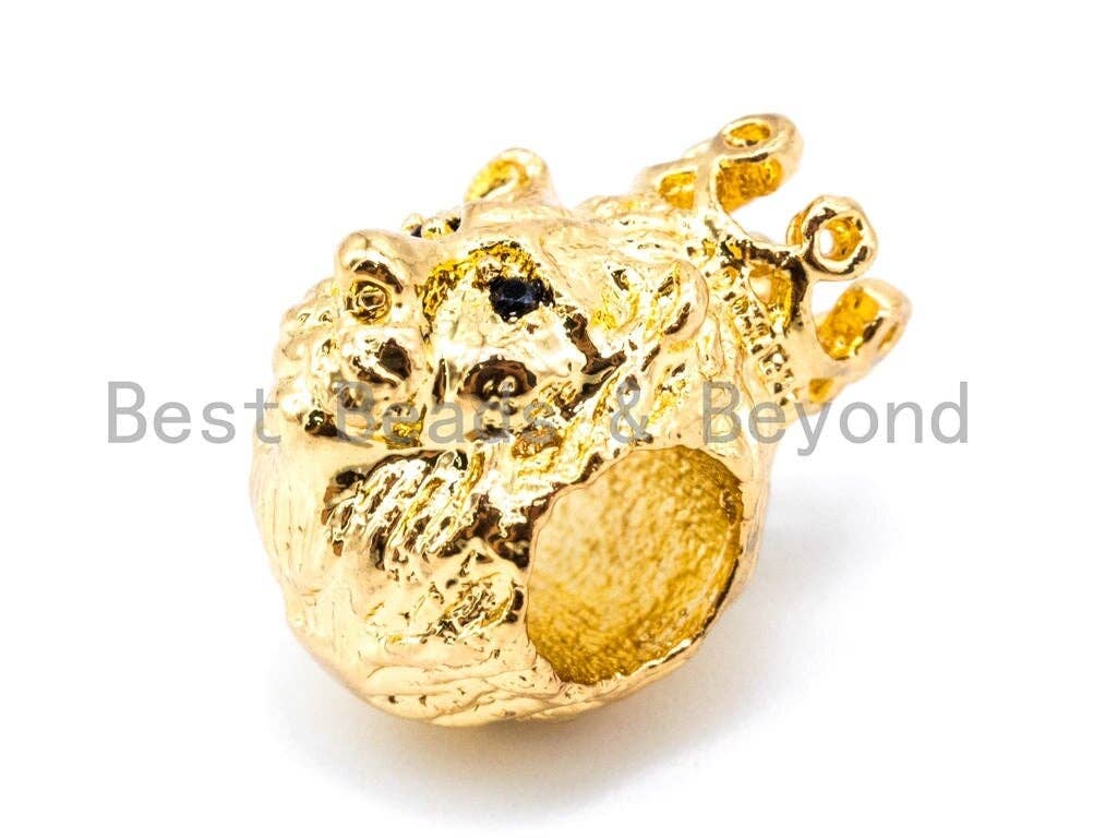 CZ King Crown Lion Head Spacer Beads, Micro Pave Cubic Zirconia Charm Beads,14x10mm, Large Hole Beads, Men's Jewelry Findings, sku#G235