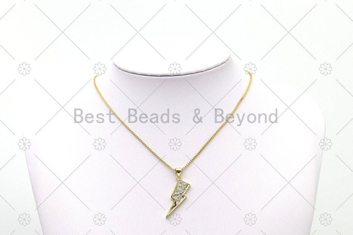 CZ Micro Pave Lighting Shape Pendant, 18K Gold Filled Lighting Charm, Necklace Bracelet Charm Pendant,Sku#LK507