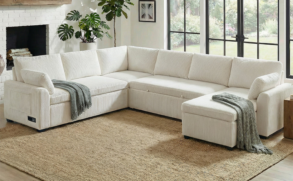 Convertible Sofa Bed - 111" Sectional Sofa with Reversible Chaise