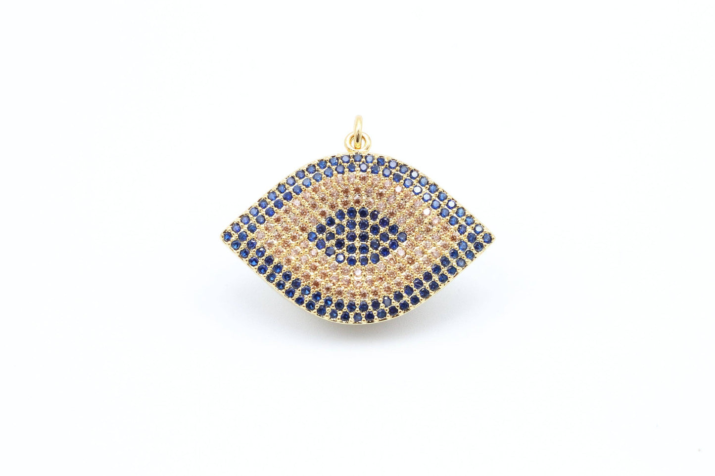 CZ Cobalt Micro Pave Marquise Evil Eyes Pendant, Cubic Zirconia Pendant,32x28mm,sku#F31