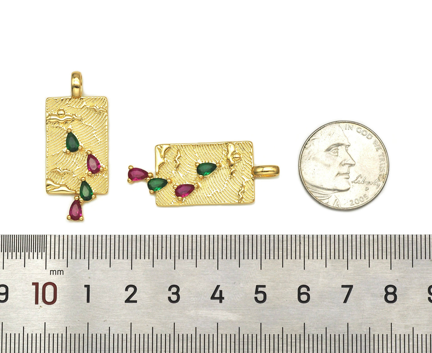 Teardrop CZ Rectangle Charm, Sku#LK585
