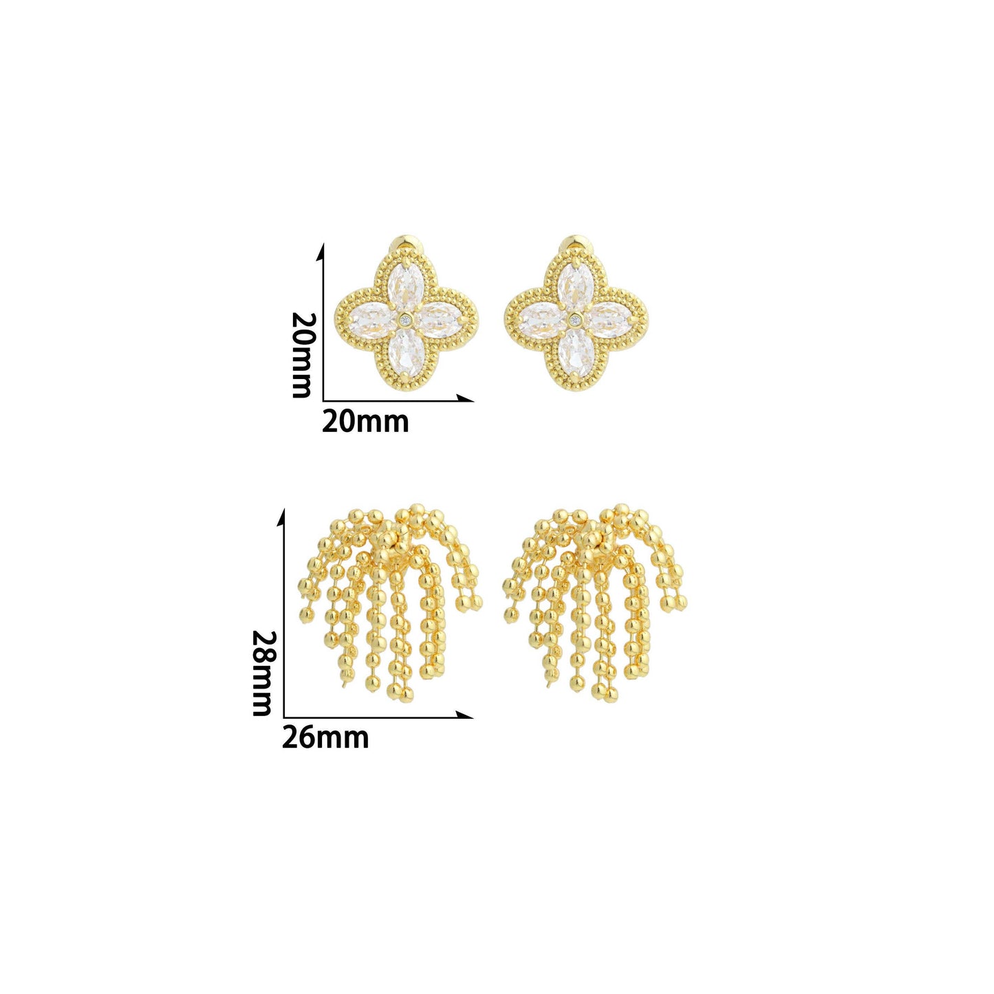 Gold Silver Flower Ball Tassels Earrings, Sku#O124