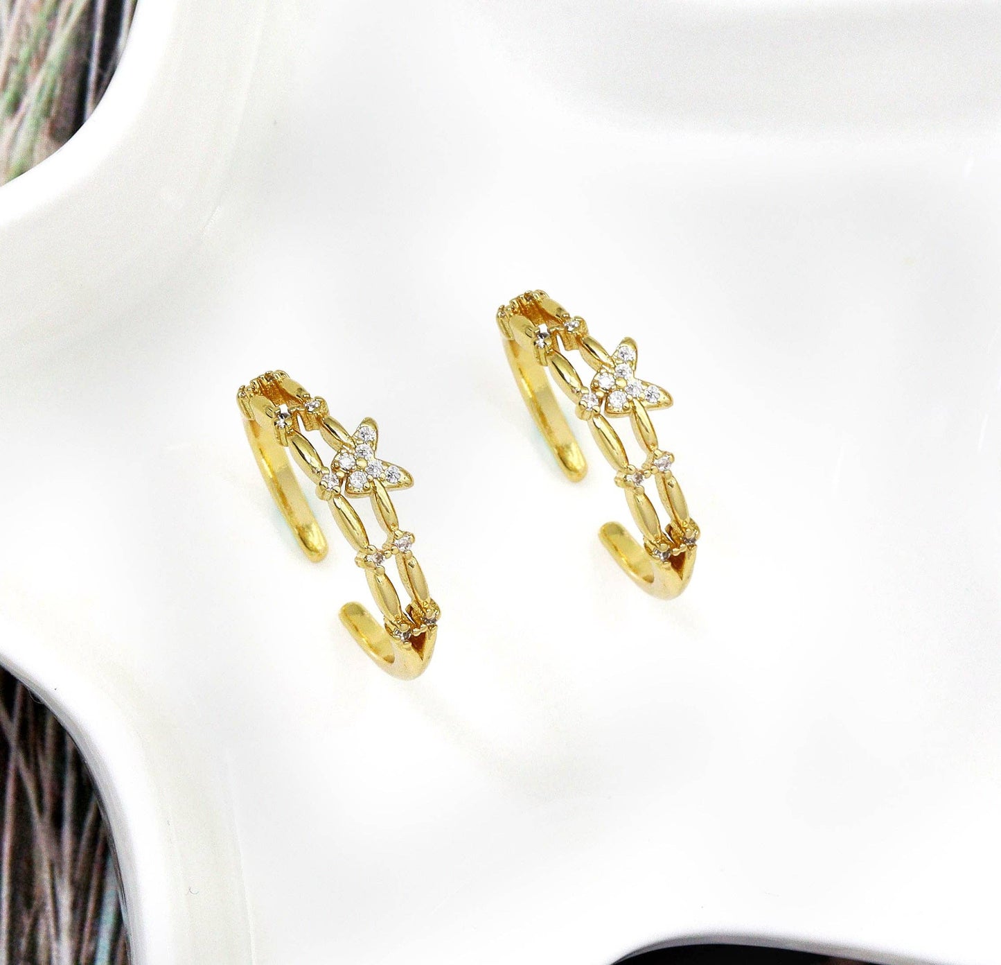 Clear CZ Gold Butterfly Thin Stackable Ring, Sku#LK738