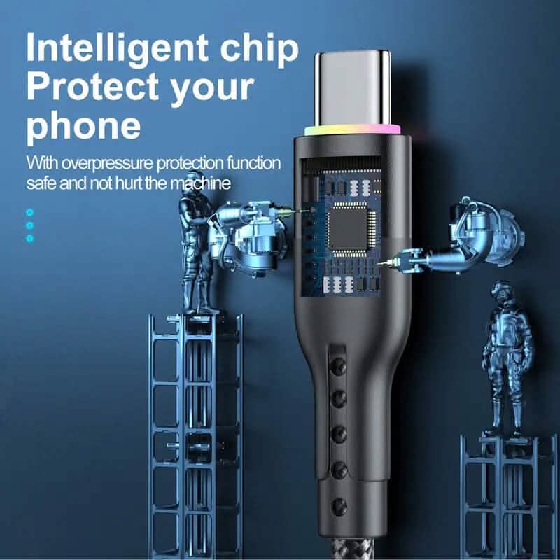 10Ft LED Fast Charging Type C Cable with High-Speed LED Indicator