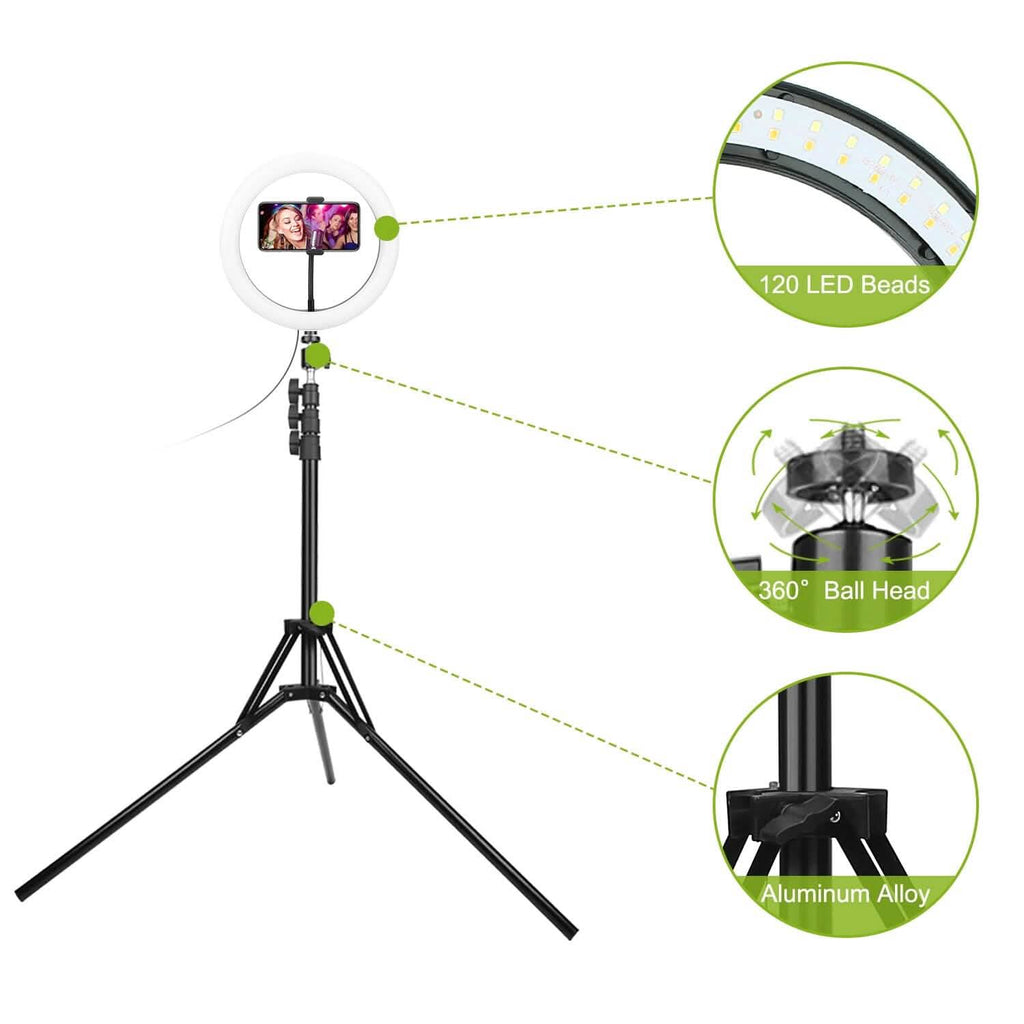Anneau lumineux de 10 pouces avec 120 LED pour selfies