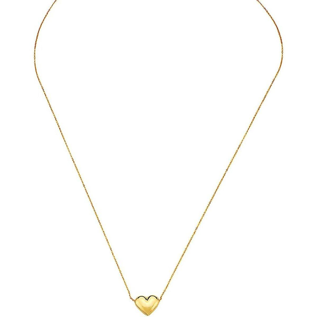 10K Gold Puffed Heart Necklace for Women Adjustable