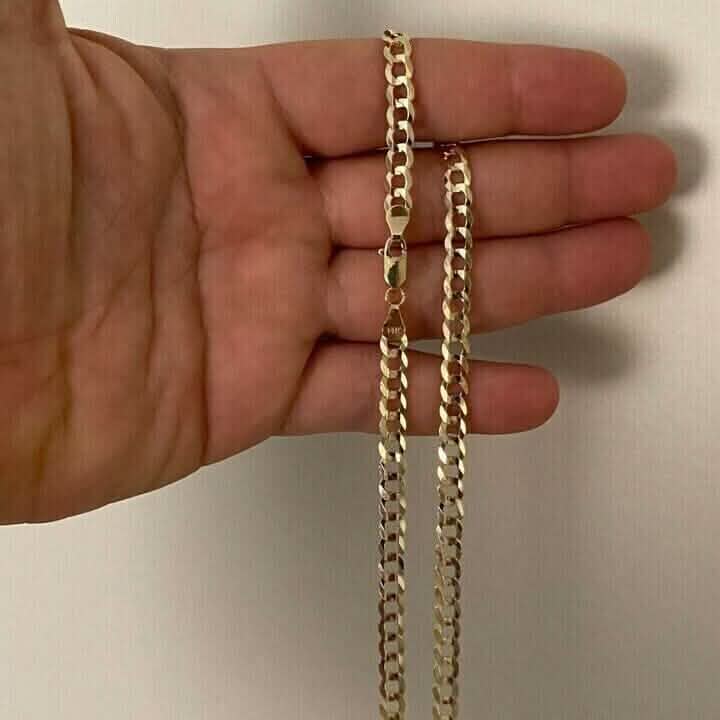 Chaîne maillons gourmette or jaune 10K 5MM Collier maille cubaine 16"-30" Fabriqué en Italie