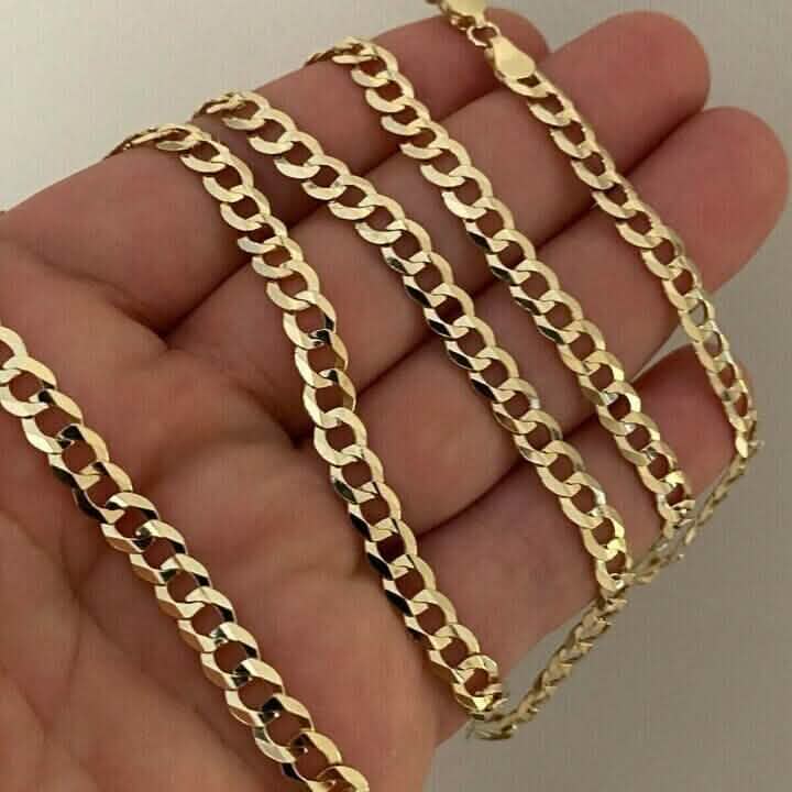 Chaîne maillons gourmette or jaune 10K 5MM Collier maille cubaine 16"-30" Fabriqué en Italie