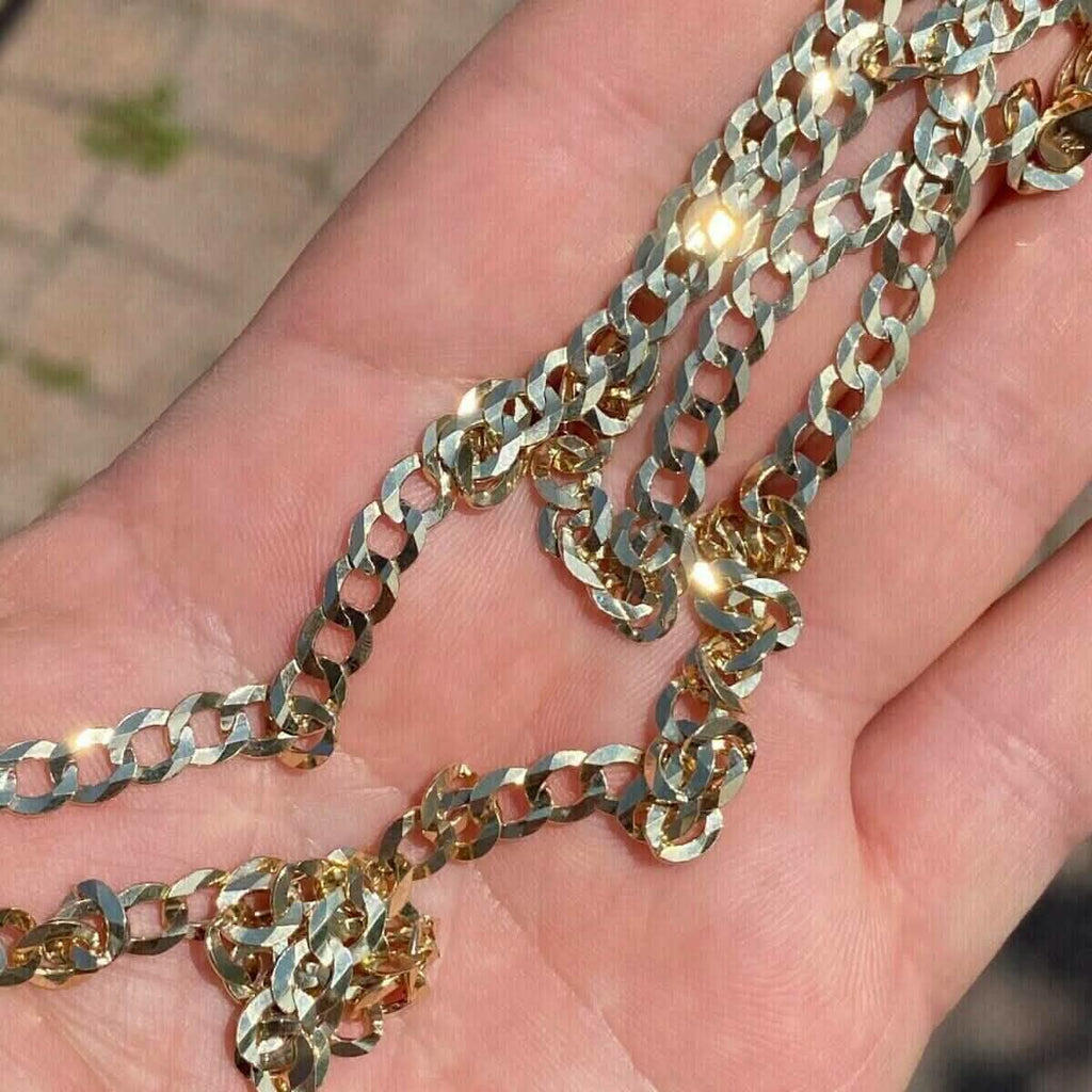 Chaîne maillons gourmette or jaune 10K 5MM Collier maille cubaine 16"-30" Fabriqué en Italie