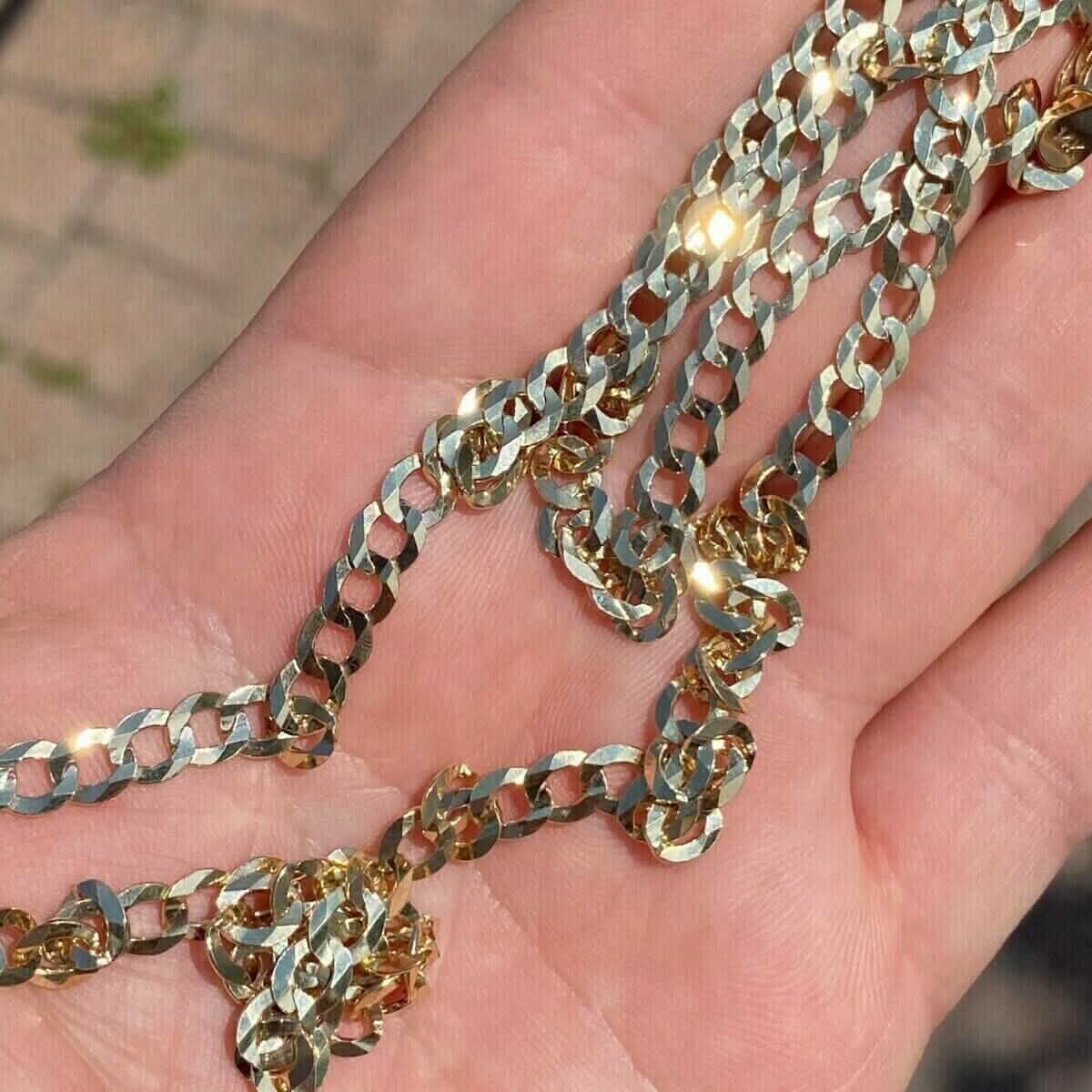 Chaîne maillons gourmette or jaune 10K 5MM Collier maille cubaine 16"-30" Fabriqué en Italie