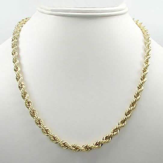 Chaîne Corde Unisexe en Or Jaune 10K 5mm, Taille Diamant