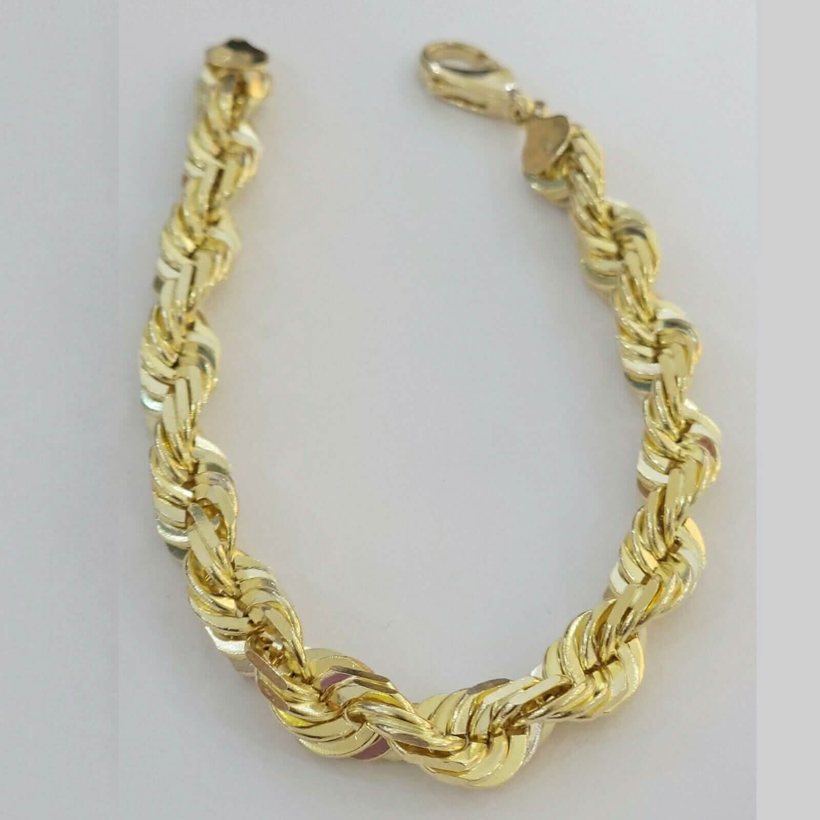 Bracelet chaîne maille corde Homme 6 mm en or jaune 10 carats avec coupe diamant, véritable fabrication italienne, 20,32 cm