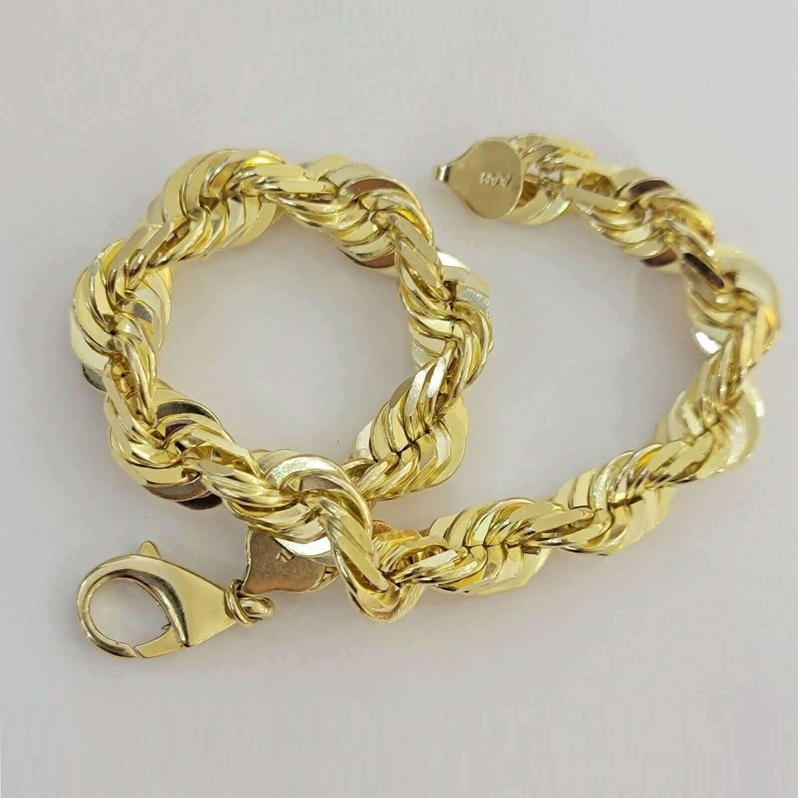 Bracelet chaîne maille corde Homme 6 mm en or jaune 10 carats avec coupe diamant, véritable fabrication italienne, 20,32 cm