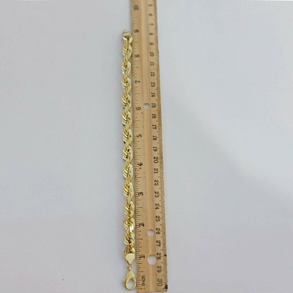 Bracelet chaîne maille corde Homme 6 mm en or jaune 10 carats avec coupe diamant, véritable fabrication italienne, 20,32 cm