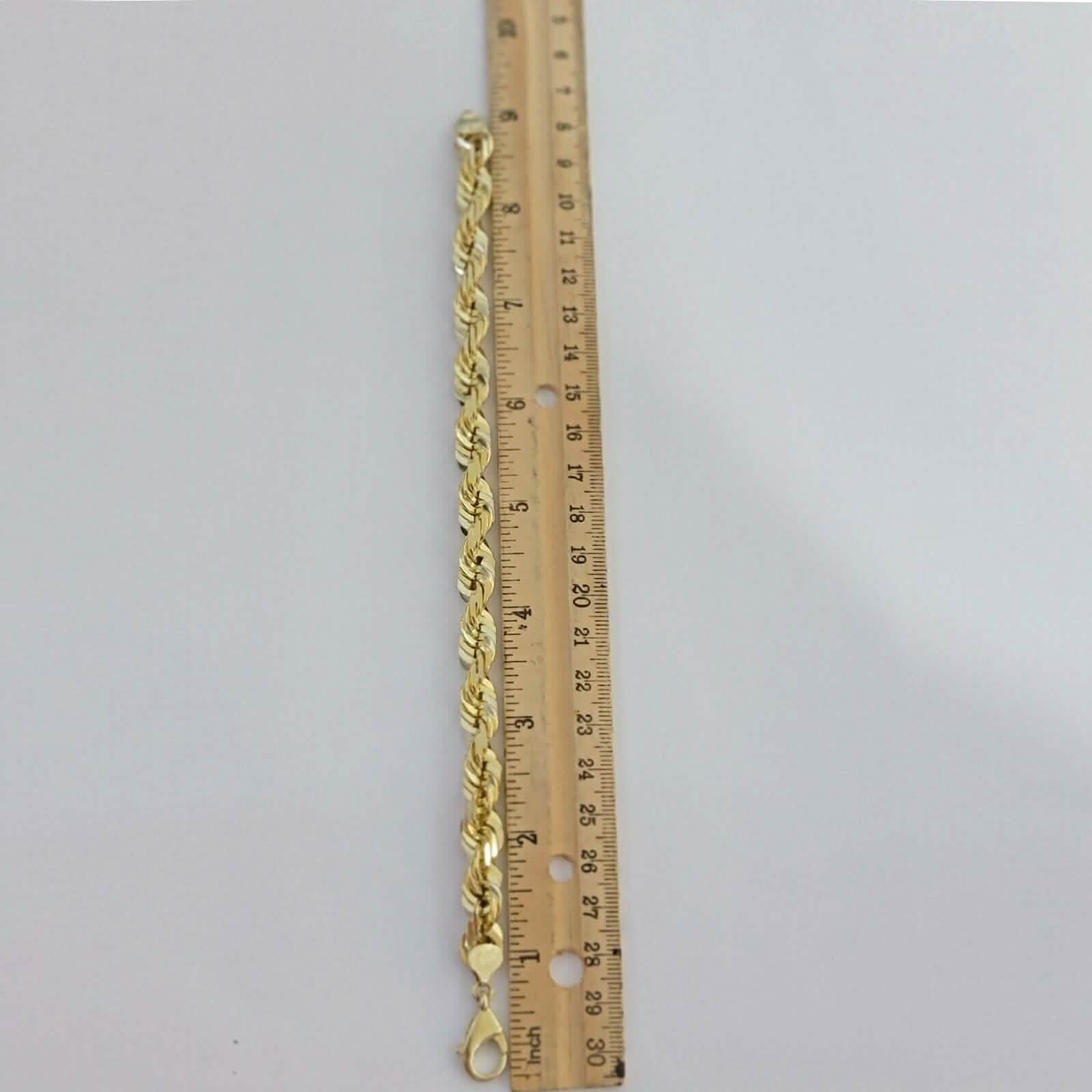 Bracelet chaîne maille corde Homme 6 mm en or jaune 10 carats avec coupe diamant, véritable fabrication italienne, 20,32 cm