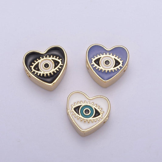 10mm Evil eye beads, Heart eye jewelry beads, Heart beads, Black Blue White Enamel bead spacer for Bracelet Component B-190