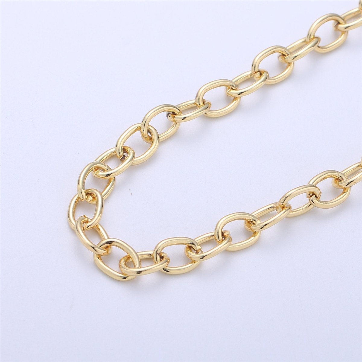 10mm x 6mm Thick Elongated Oval Drawn Rectangle CABLE Chain, 24K Gold Plated Sold By Yard Bulk Unfinished Chain | ROLL-032