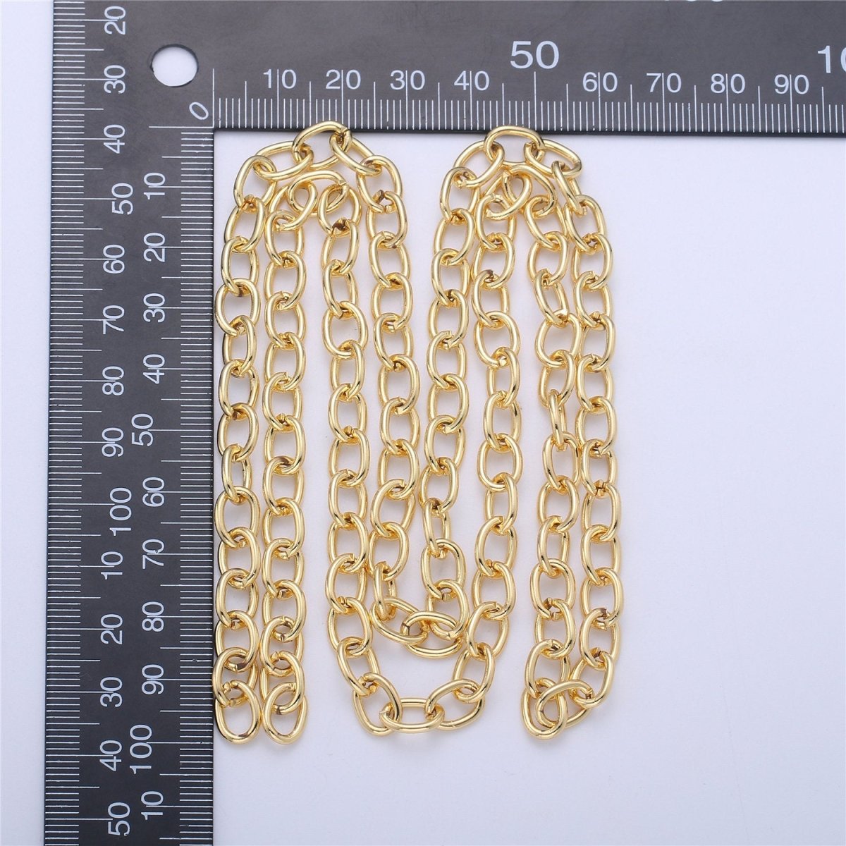 10mm x 6mm Thick Elongated Oval Drawn Rectangle CABLE Chain, 24K Gold Plated Sold By Yard Bulk Unfinished Chain | ROLL-032
