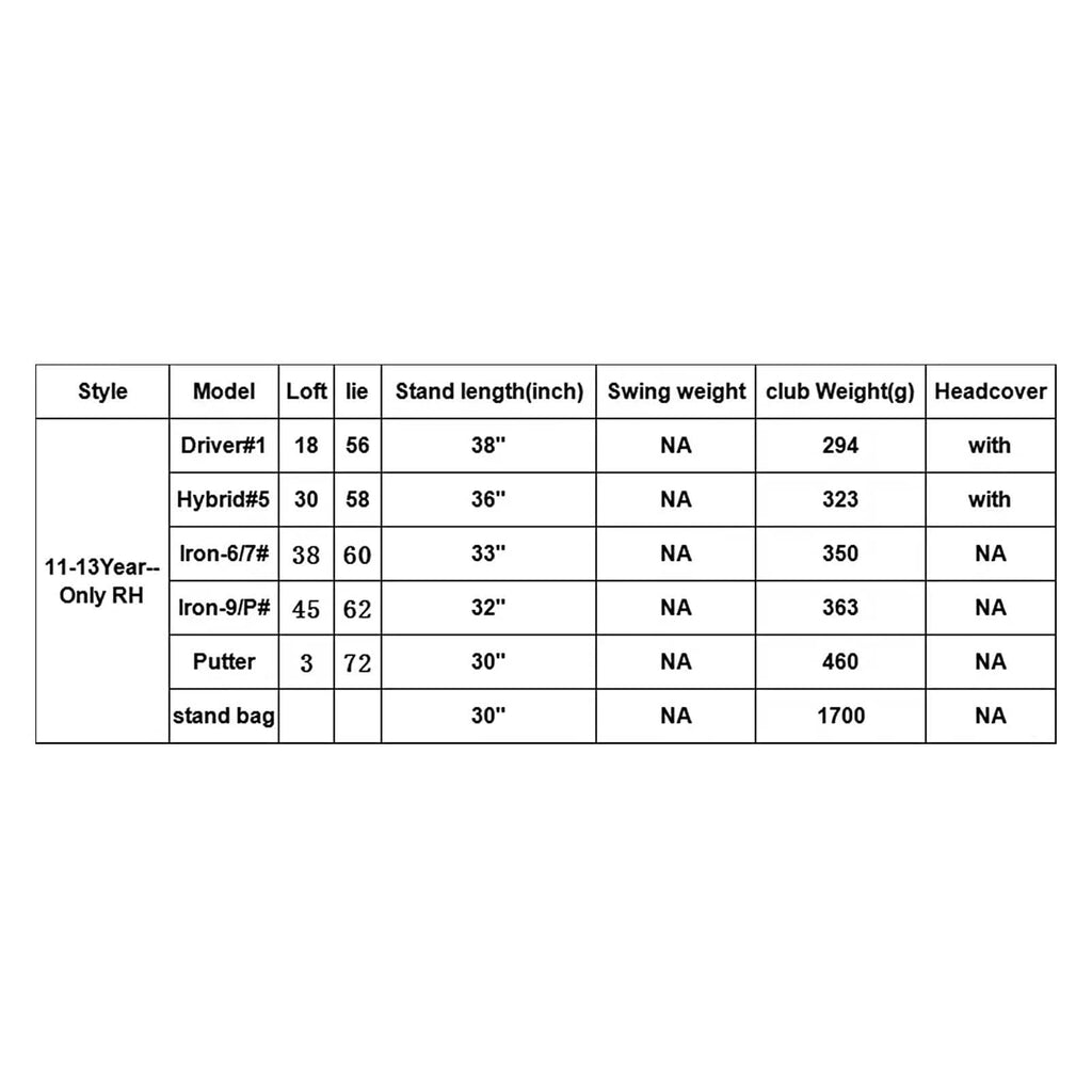 11-13 Age Lightweight Junior Golf Clubs