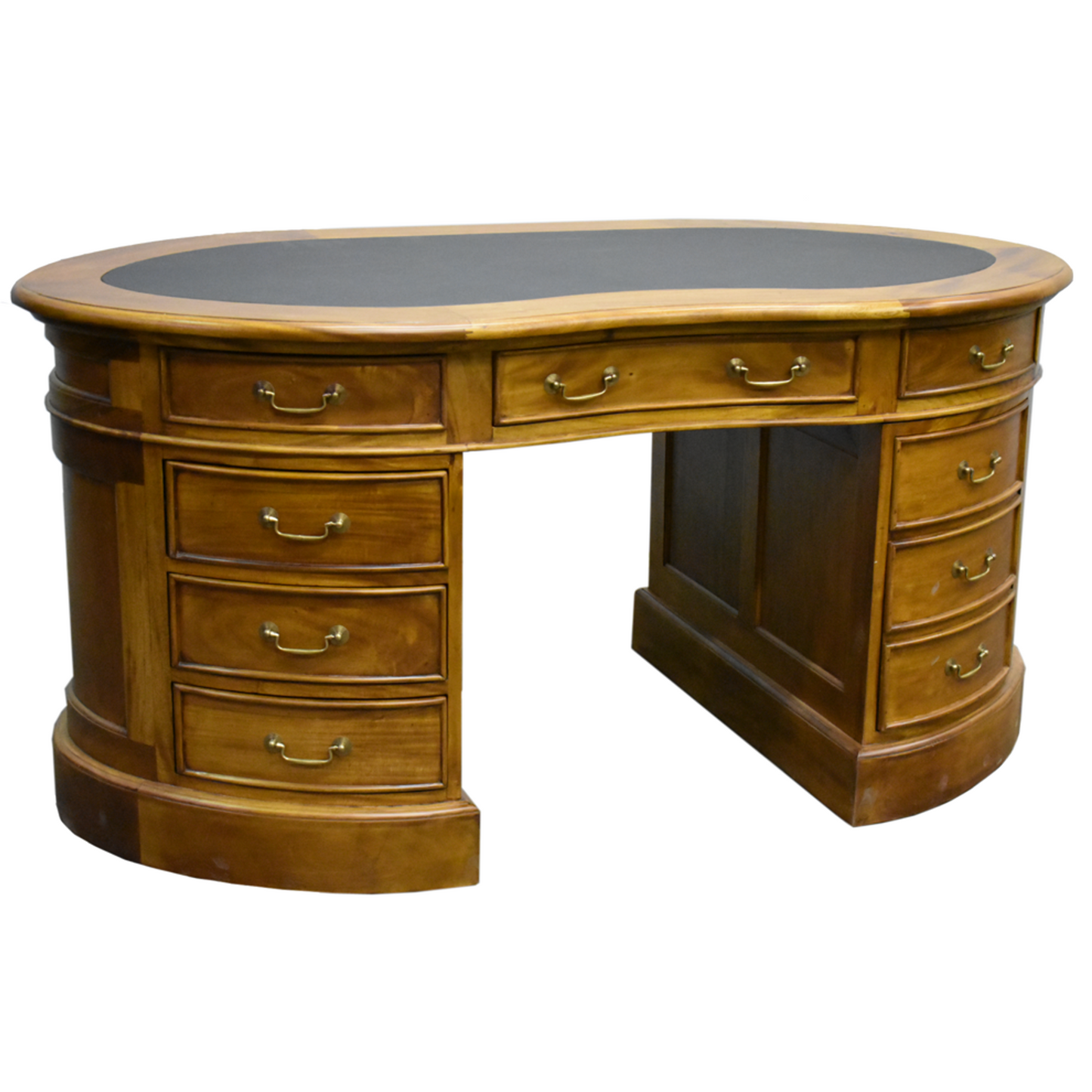 Legacy Mahogany Wood Leather Top Kidney Desk - Light Brown Walnut