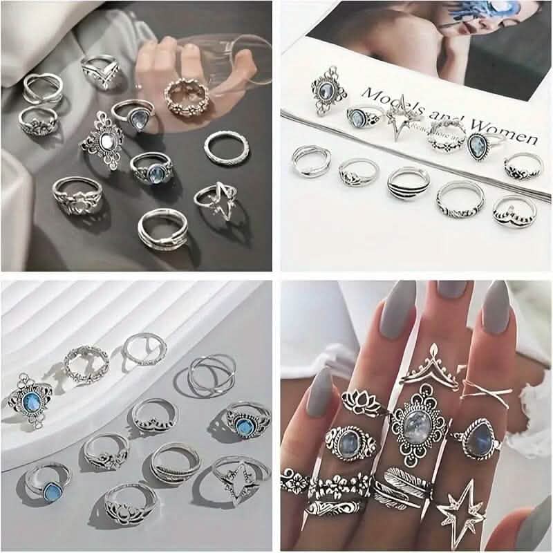 11点セット：ヴィンテージ合成宝石リングセット