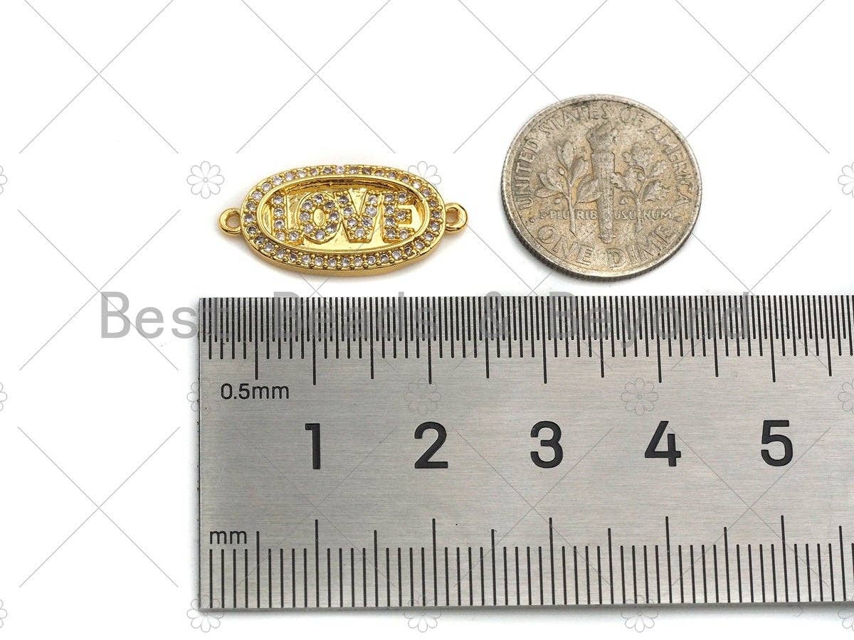 LOVE Connector/Link, Oval Shape Connector, Cz Pave Bracelet Necklace Connector in Gold Finish, 10x22mm,sku#LK95