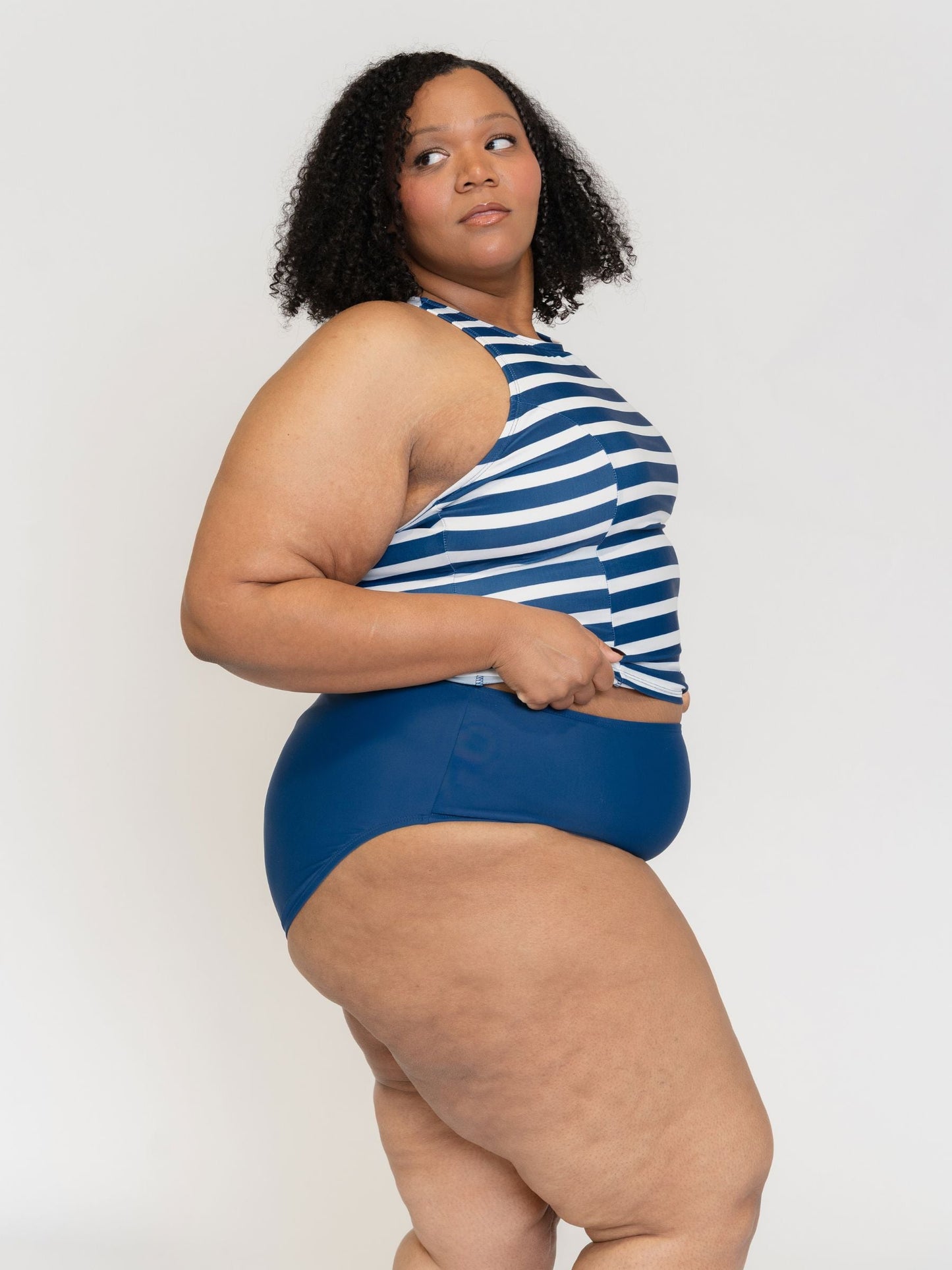 Navy Stripe Racer-Back Tankini Top