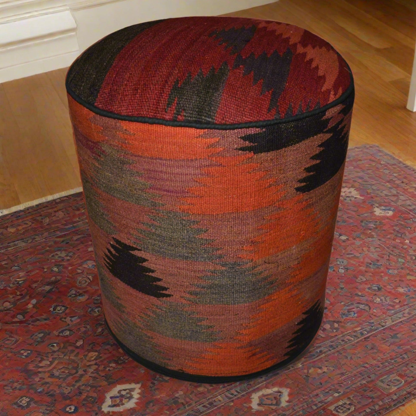 One of a Kind Kilim Rug Pouf Ottoman foot stool - #114