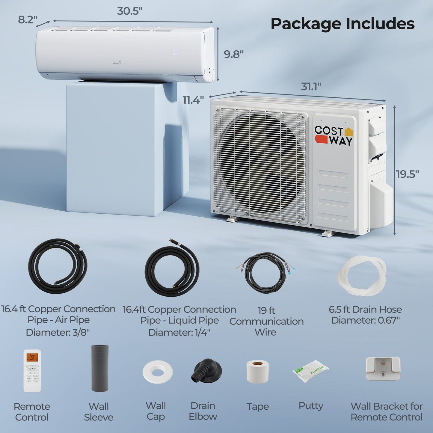 11500 BTU 115V Mini Split Air Conditioner and Heater Pump System Wifi Enabled