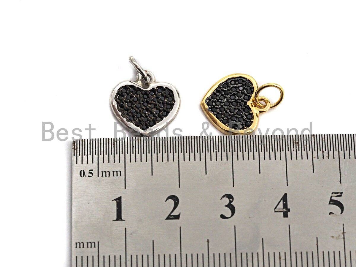 Black CZ Micro Pave Heart Pendant/Charm, Bracelet Necklace Cubic Zirconia  Heart Pendant Charm, 13mm,sku#Z585
