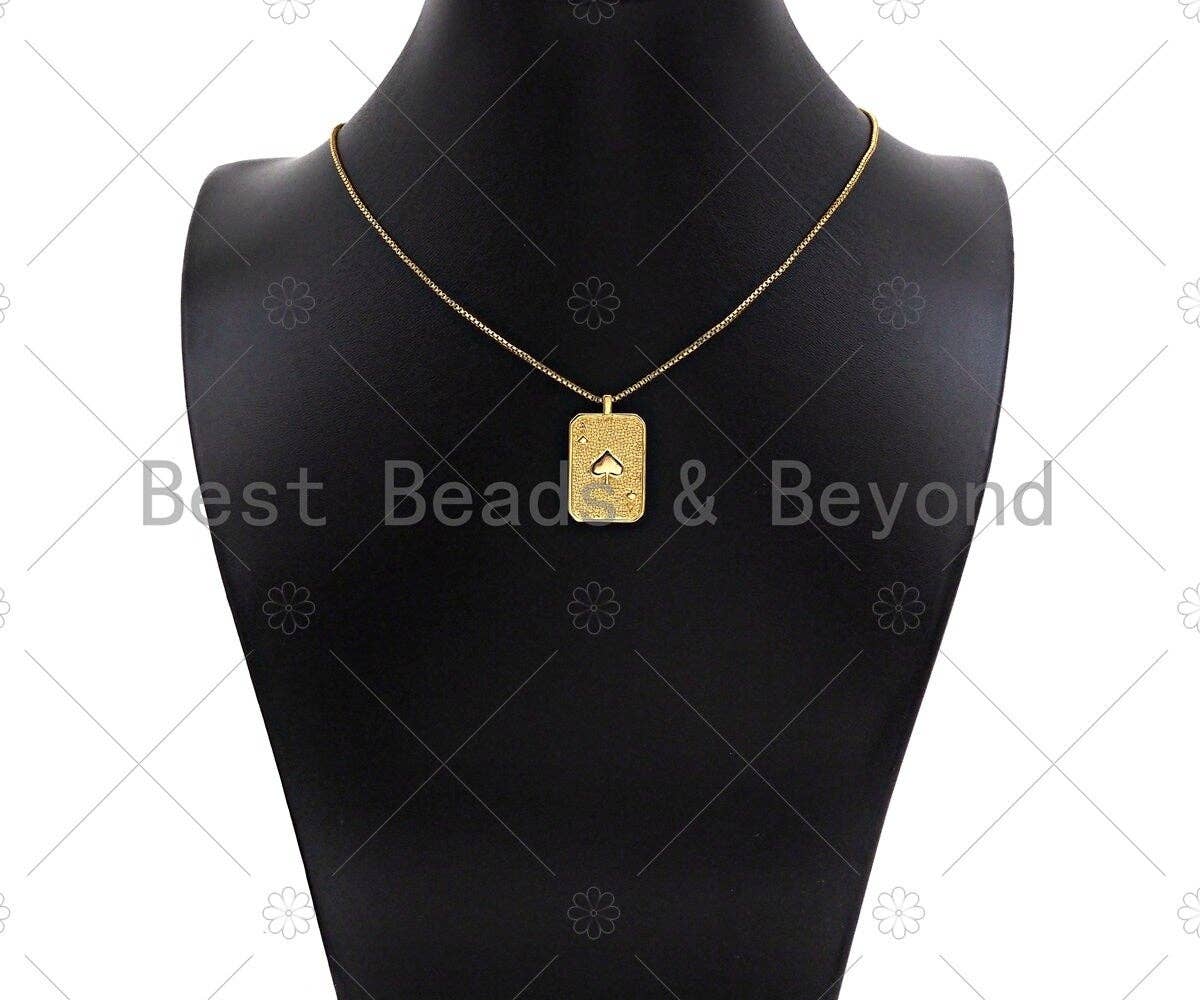 18K Dainty Gold Ace of Spade Pendant, Peach Heart Charm, sku#LK228