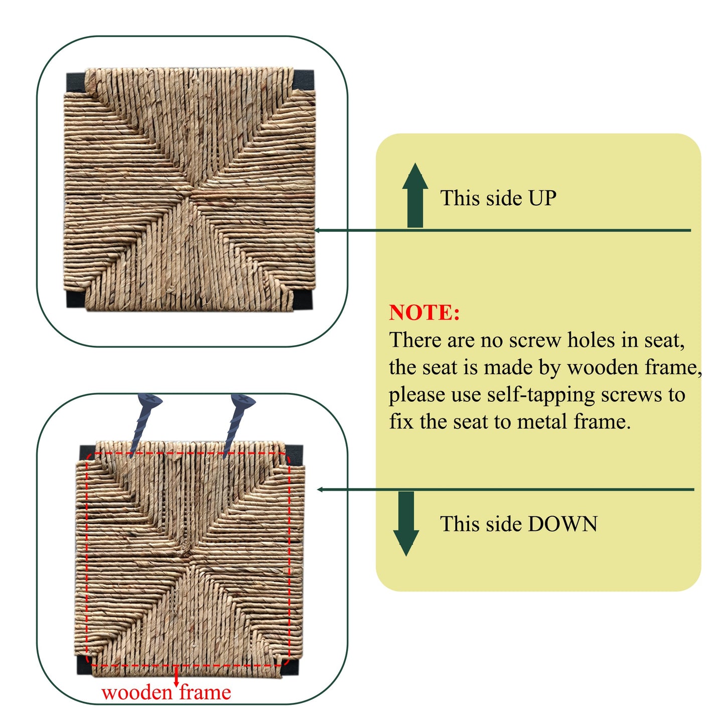 Set of 2 Water Hyacinth Woven Bar Stools with Back Support