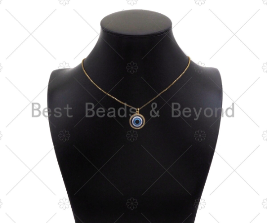 CZ Micro Pave Cobalt Enamel Evil Eye Shape Pendan ,18K Gold Evil eye Charm, Necklace Bracelet Charm Pendant, 18x15mm, Sku#Z1337