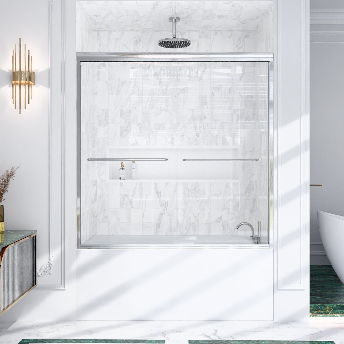 56"-60"W Semi-Frameless Double Sliding Shower Door