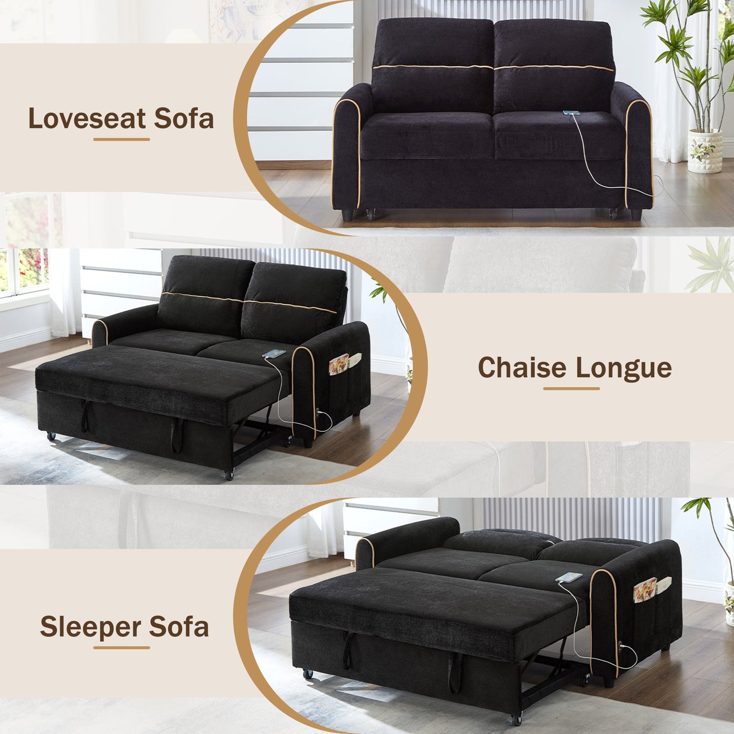 Chenille Pull Out Sofa Bed