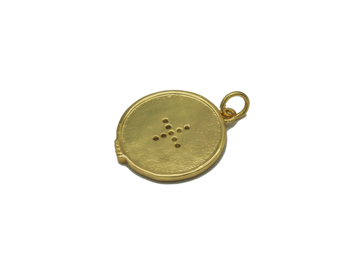 CZ North Star On Round Coin Charm, Sku#F1480