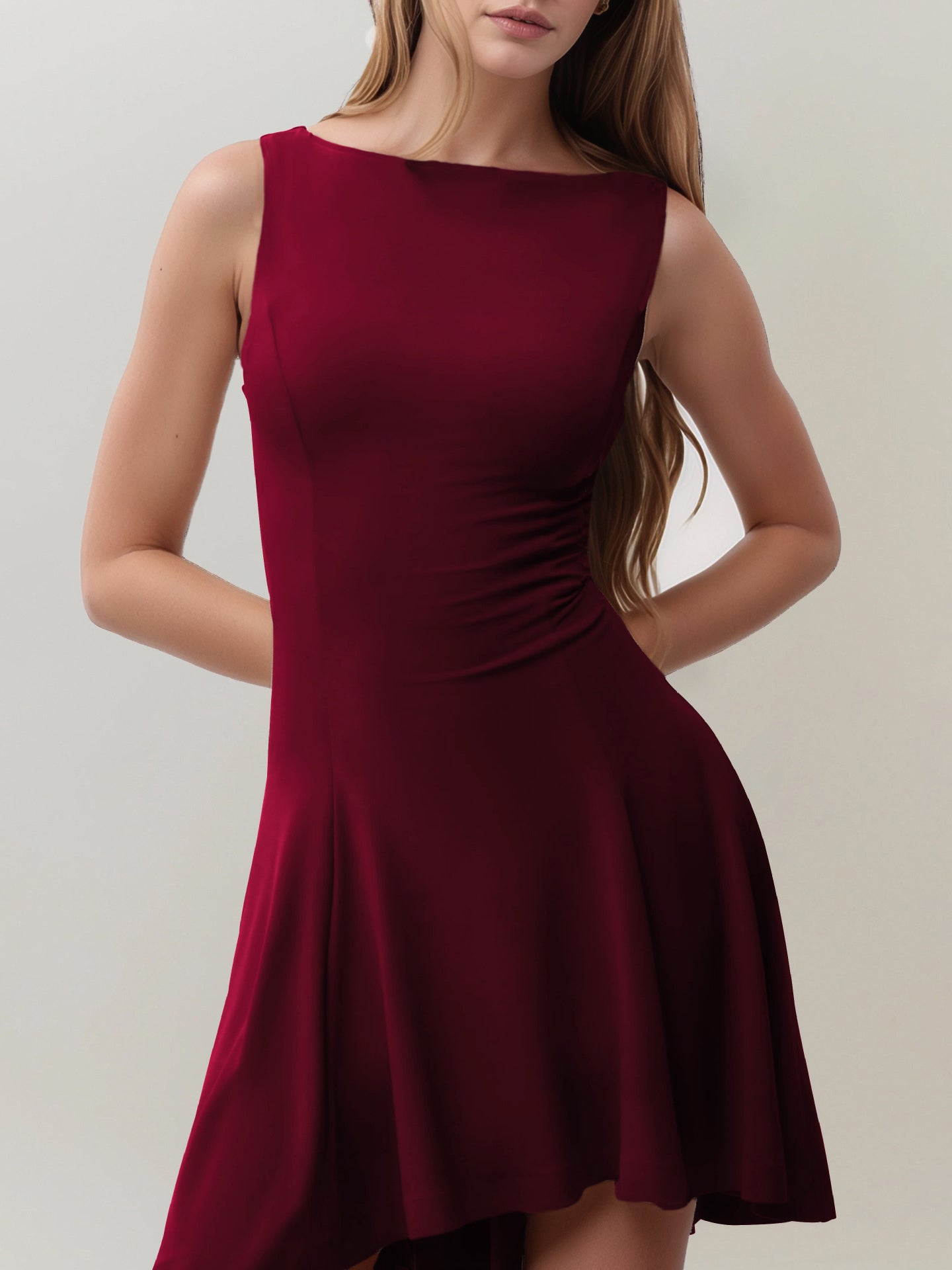 High-Low Round Neck Sleeveless Mini Dress