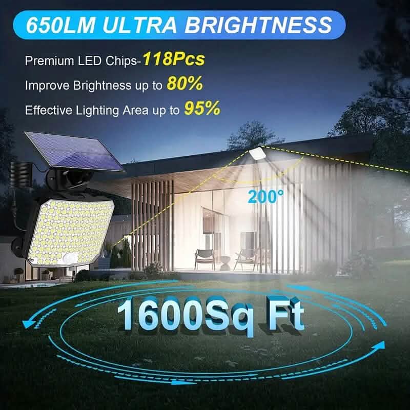 Projecteurs solaires à LED 118 avec détecteur de mouvement et télécommande