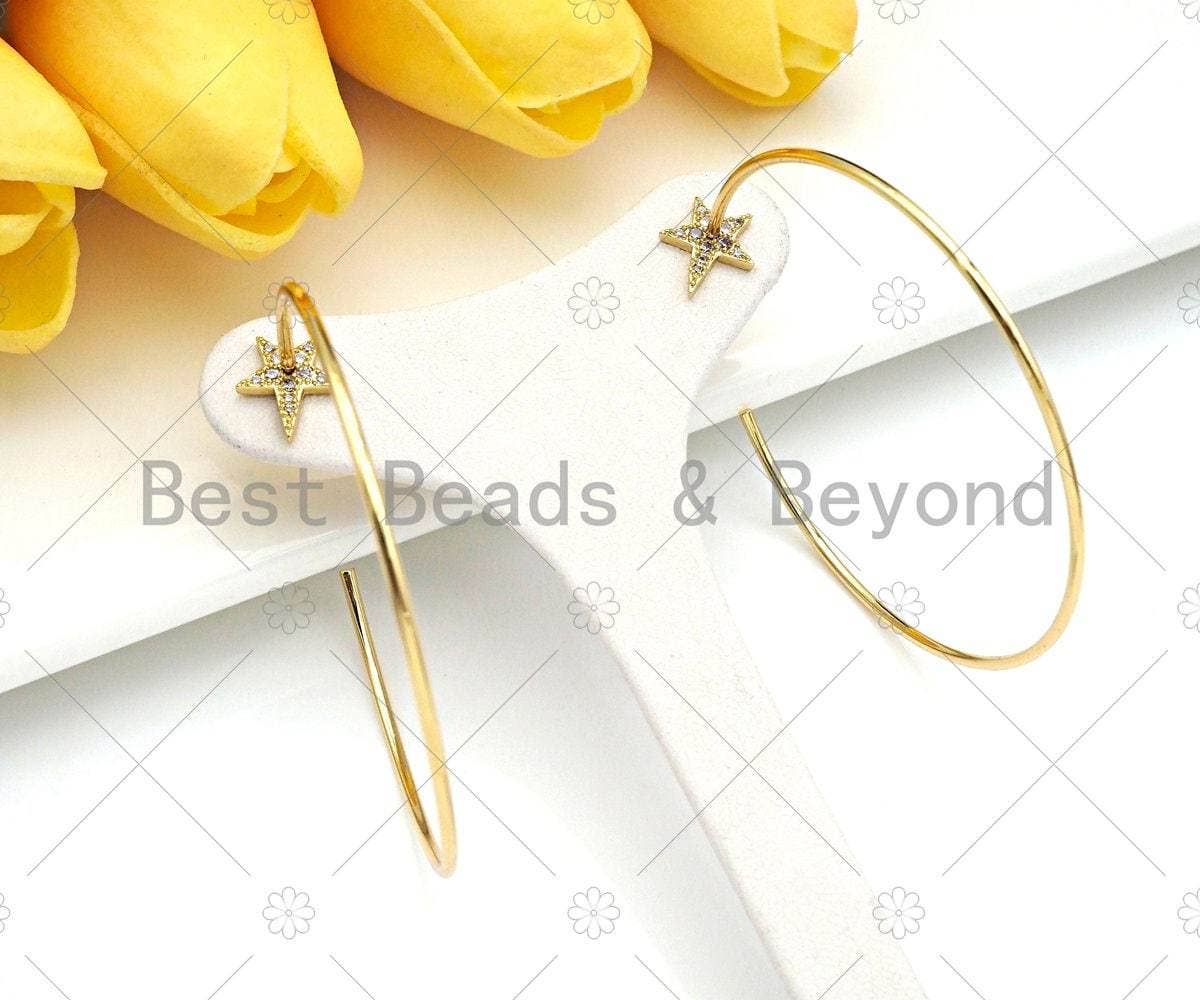 CZ Star Large Hoop Earrings, Sku#J320