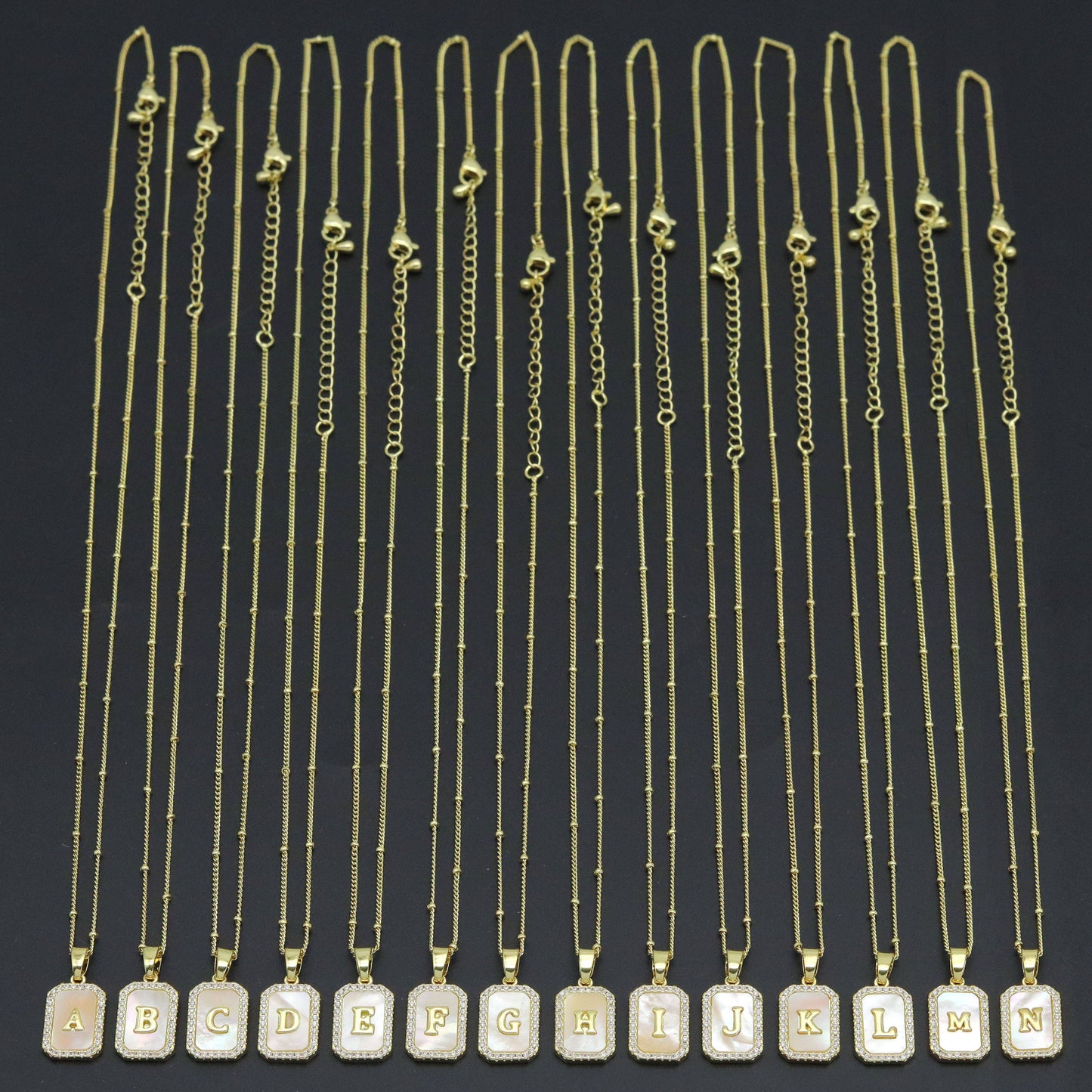 Gold Rectangle Initial Charm, Alphabet Name Letter Charm Adjustable Necklace,sku#LX718