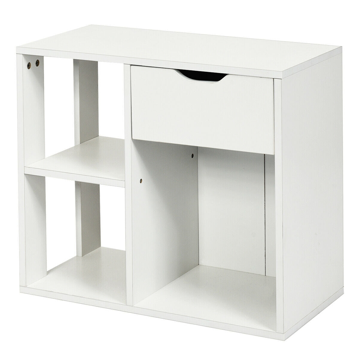 3-Cube Bookcase 2-tier Wooden Storage Shelf with Pull-out Drawer-Brown
