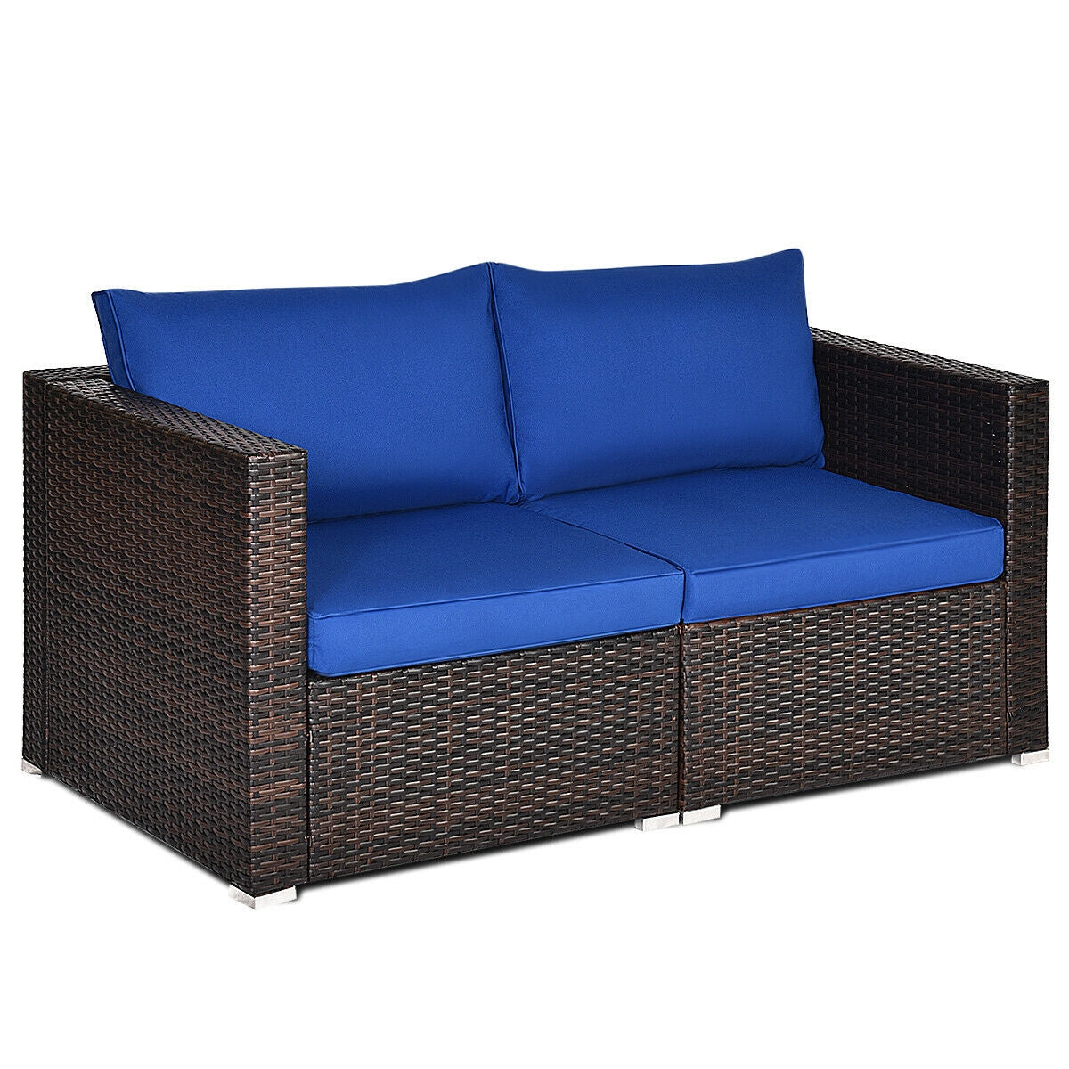 2 Pieces Patio Rattan Sectional Conversation Sofa Set-Beige