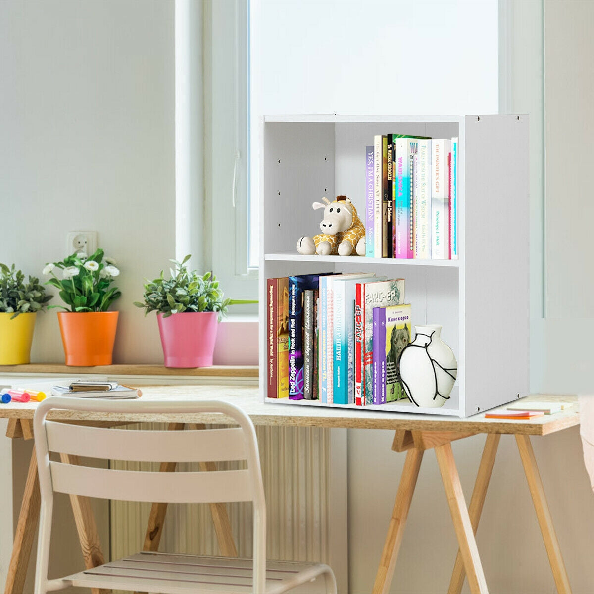 2-Layer Multifunctional Furniture Display Cabinet with Large Capacity Storage Space-White