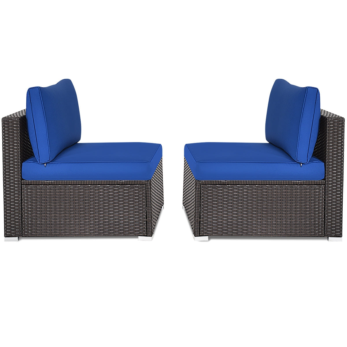 2 Pieces Patio Rattan Armless Sofa Set with 2 Cushions and 2 Pillows