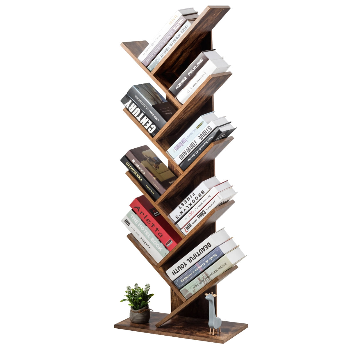 8-Tier Free Standing Tree Bookshelf-Coffee